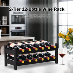 12 Bottles 2-Tier Bamboo Storage Shelf Wine Rack-Brown