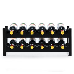 12 Bottles 2-Tier Bamboo Storage Shelf Wine Rack-Brown