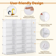 12-Cube 48 Pairs Portable Shoe Shelves with Hook-White