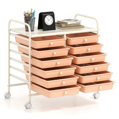 12 Drawers Rolling Storage Cart for Home and Office-Peach