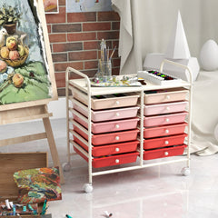 12 Drawers Rolling Storage Cart for Home and Office-Pink
