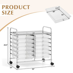 12 Drawers Rolling Storage Cart for Home and Office-Transparent