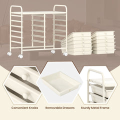 12 Drawers Rolling Storage Cart for Home and Office-White