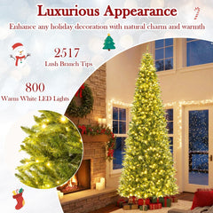 12 FT Pre-Lit Hinged Artificial Christmas Tree with 2517 Mixed PVC and PE Branch Tips
