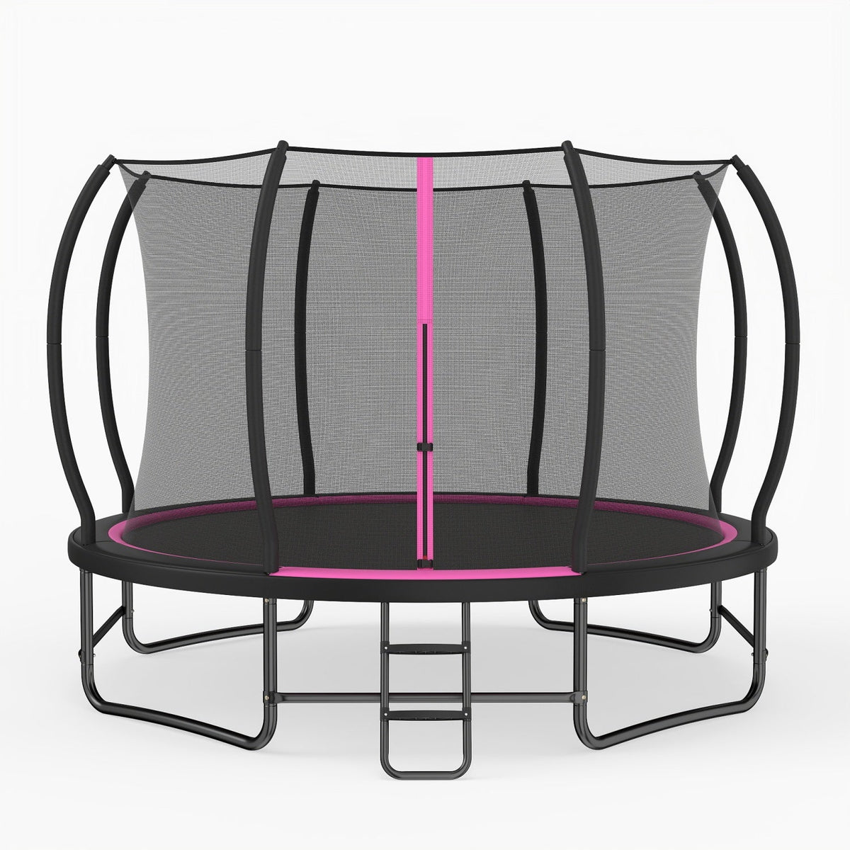 12 FT Outdoor Recreational Trampoline with Enclosure Net and 4 Stabilizer Bars for Backyard-Pink
