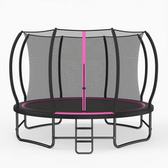 12 FT Outdoor Recreational Trampoline with Enclosure Net and 4 Stabilizer Bars for Backyard-Pink