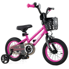 12 Inch Kids Bike with Front Basket and Training Wheels, Pink