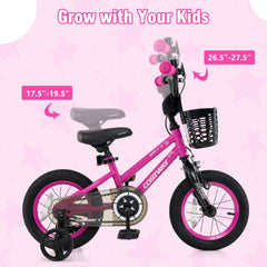 12 Inch Kids Bike with Front Basket and Training Wheels, Pink