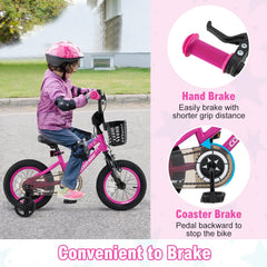 12 Inch Kids Bike with Front Basket and Training Wheels, Pink