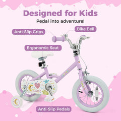 12 Inch Kids Bike with Bell, Reflectors and Removable Training Wheels, Purple
