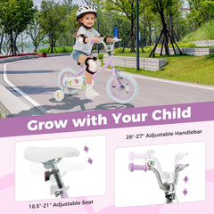 12 Inch Kids Bike with Bell, Reflectors and Removable Training Wheels, Purple