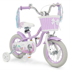 12 Inch Girls Bike with Basket, Ribbons and Mudguards, Mermaid Theme, Lilac