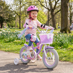 12 Inch Girls Bike with Basket, Ribbons and Mudguards, Mermaid Theme, Lilac