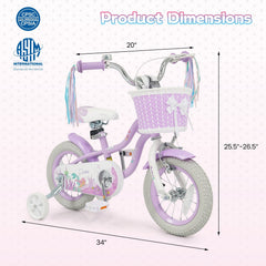 12 Inch Girls Bike with Basket, Ribbons and Mudguards, Mermaid Theme, Lilac