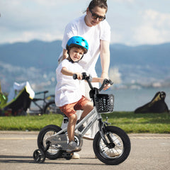 12 Inch Kids Bike with Basket, Bell and Detachable Training Wheels, Silver