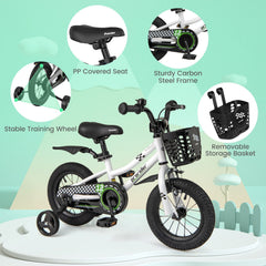 12 Inch Kids Bike with Training Wheels and Basket for Ages 3 to 4, White
