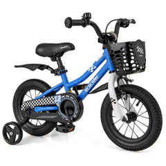 12 Inch Kids Bike with Training Wheels and Basket for Ages 3 to 4, Navy