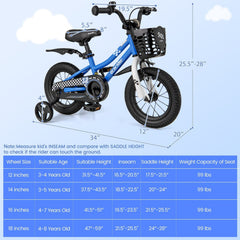 12 Inch Kids Bike with Training Wheels and Basket for Ages 3 to 4, Navy