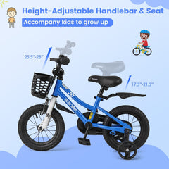 12 Inch Kids Bike with Training Wheels and Basket for Ages 3 to 4, Navy