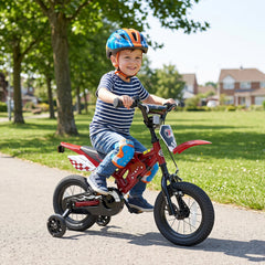 12 Inch Motorcycle Style Kids Bike with Light Up Training Wheels, Red