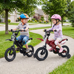 12 Inch Motorcycle Style Kids Bike with Light Up Training Wheels, Red