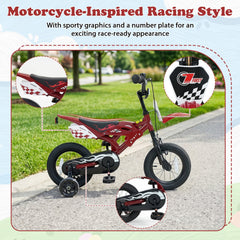 12 Inch Motorcycle Style Kids Bike with Light Up Training Wheels, Red