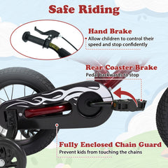 12 Inch Motorcycle Style Kids Bike with Light Up Training Wheels, Red