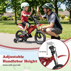 12 Inch Motorcycle Style Kids Bike with Light Up Training Wheels, Red