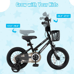 12 Inch Kids Bike with Basket, Bell and Detachable Training Wheels, Black