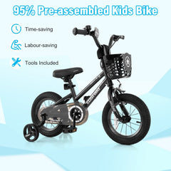 12 Inch Kids Bike with Basket, Bell and Detachable Training Wheels, Black