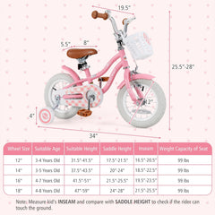 12 Inch Kids Bike with Training Wheels and Basket for Boys and Girls Ages 3 to 4