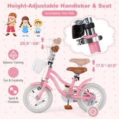 12 Inch Kids Bike with Training Wheels and Basket for Boys and Girls Ages 3 to 4