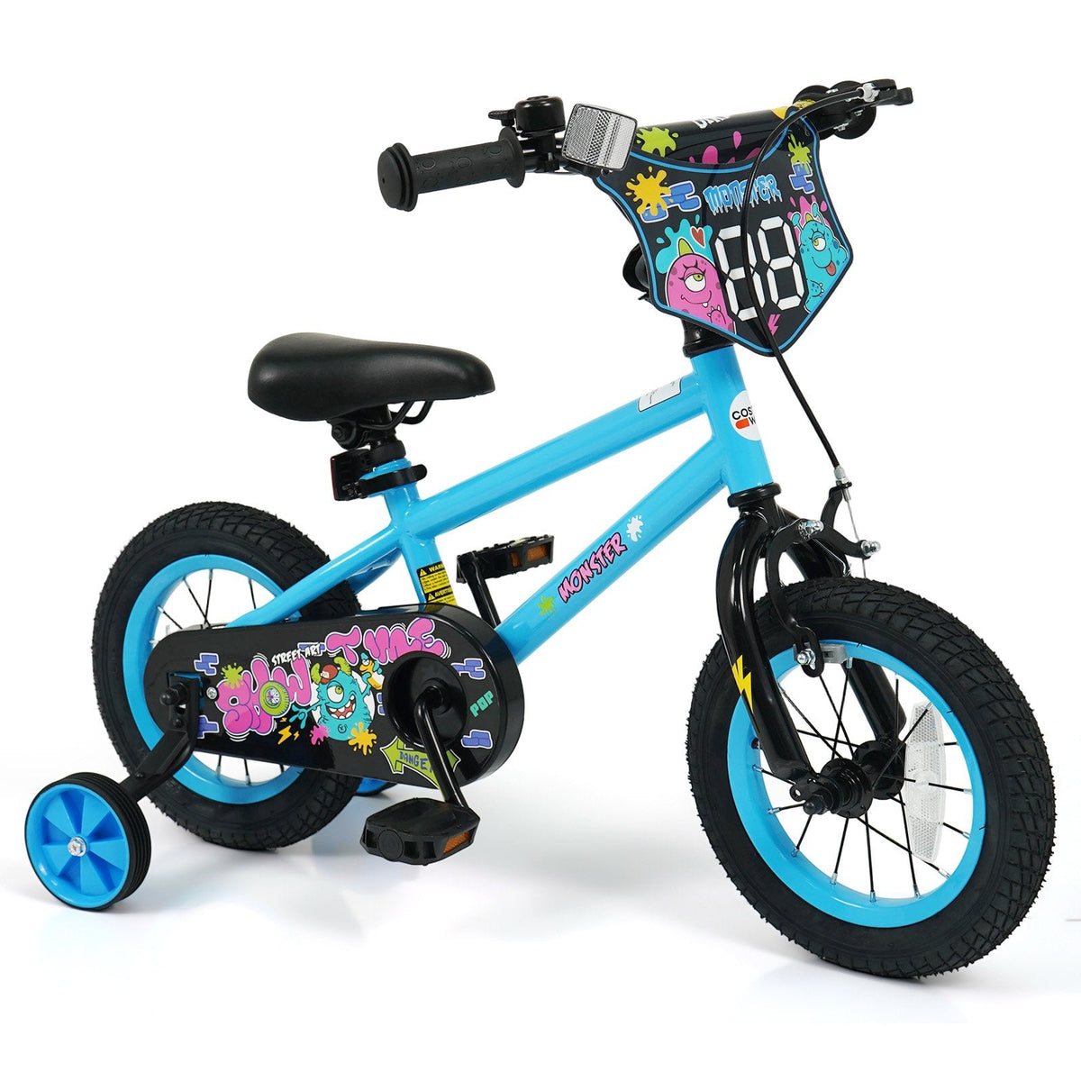 12 Inch Kids Bike with Training Wheels and Number Plate, Blue