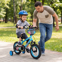 12 Inch Kids Bike with Training Wheels and Number Plate, Blue