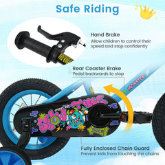 12 Inch Kids Bike with Training Wheels and Number Plate, Blue