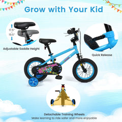 12 Inch Kids Bike with Training Wheels and Number Plate, Blue