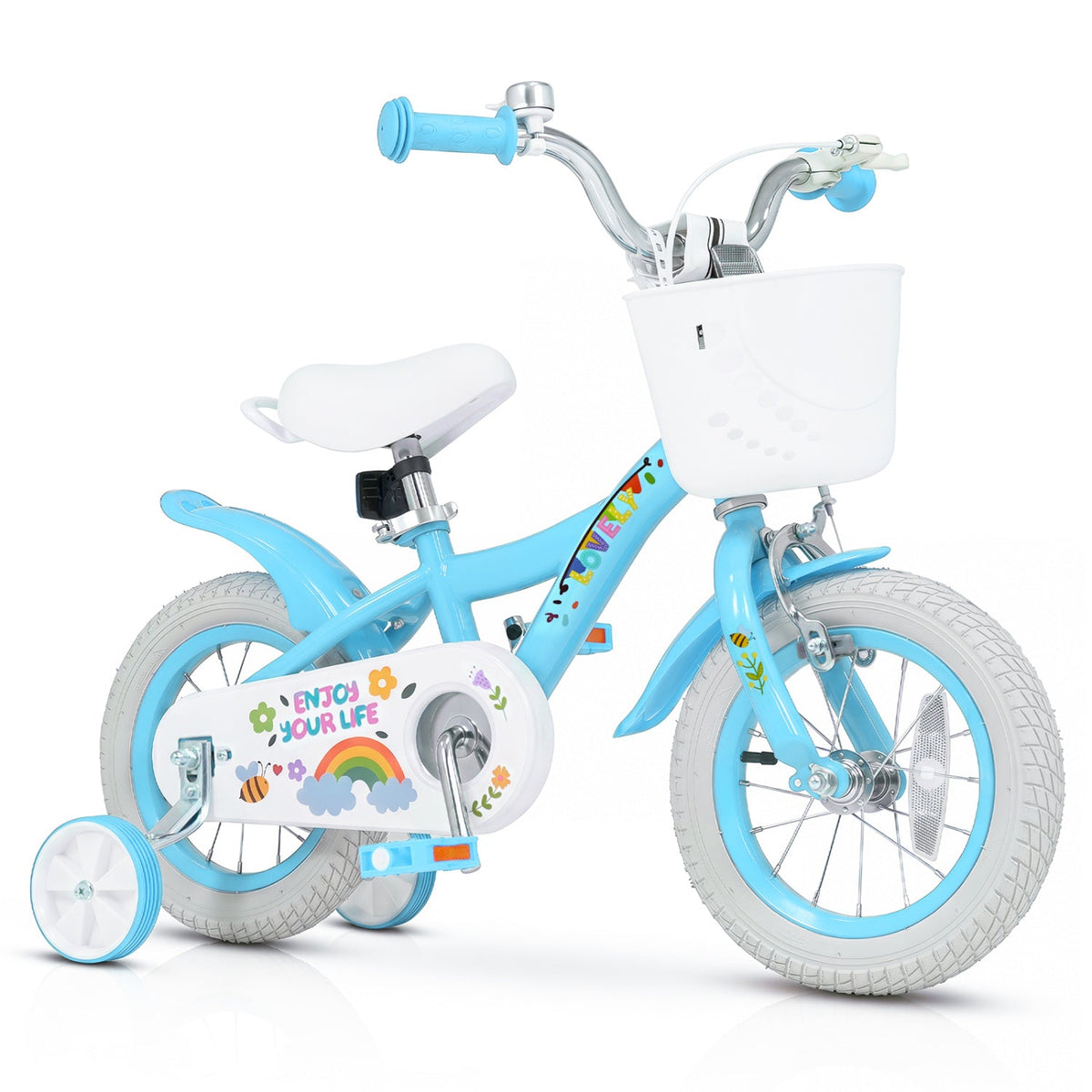 12 Inch Girls Bike with Basket, Bell and Training Wheels, Blue