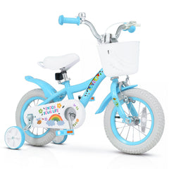 12 Inch Girls Bike with Basket, Bell and Training Wheels, Blue