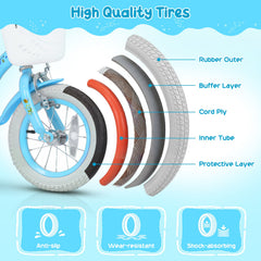 12 Inch Girls Bike with Basket, Bell and Training Wheels, Blue