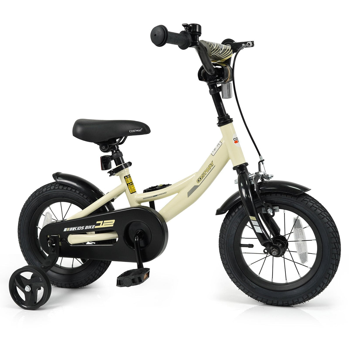 12 Inch Kids Sport Bike with Removable Training Wheels and Reflectors, Cream