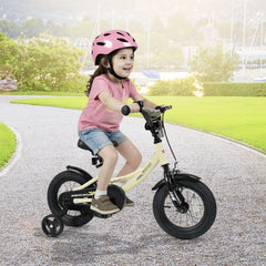12 Inch Kids Sport Bike with Removable Training Wheels and Reflectors, Cream