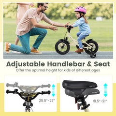12 Inch Kids Sport Bike with Removable Training Wheels and Reflectors, Cream