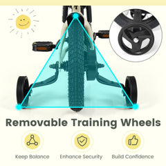 12 Inch Kids Sport Bike with Removable Training Wheels and Reflectors, Cream