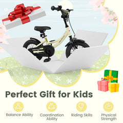 12 Inch Kids Sport Bike with Removable Training Wheels and Reflectors, Cream