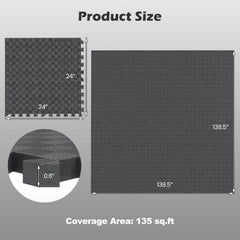 12 PCS Puzzle Exercise Mat EVA Foam Interlocking Floor Tiles-Black