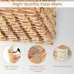 12 Tiles Wood Grain Foam Floor Mats with Borders