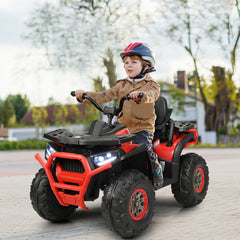 12V Kids Electric ATV Quad, 4 Wheeler with 2 Motors, Spring Suspension, LED Lights and MP3, 3 to 8 km/h, Red