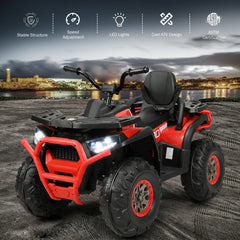 12V Kids Electric ATV Quad, 4 Wheeler with 2 Motors, Spring Suspension, LED Lights and MP3, 3 to 8 km/h, Red
