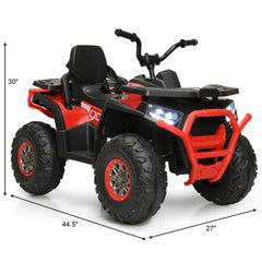 12V Kids Electric ATV Quad, 4 Wheeler with 2 Motors, Spring Suspension, LED Lights and MP3, 3 to 8 km/h, Red