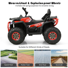 12V Kids Electric ATV Quad, 4 Wheeler with 2 Motors, Spring Suspension, LED Lights and MP3, 3 to 8 km/h, Red